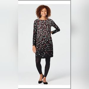 J Jill 4x long-sleeved knee-length Floral Dress